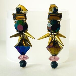 J. Crew Brasstone Multicolor Beaded Drop Earrings